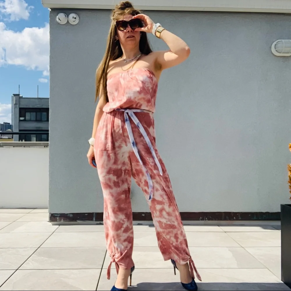 Free People Marble Abstract Cloud Camo Tie Dye Strapless Jumpsuit - Picture 2 of 16